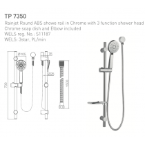 ECT Rainjet Round ABS Shower Rail in Chrome with 3 function shower head Chrome soap dish and Elbow included